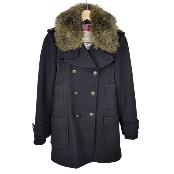 Aritzia Community Black Wool Winter Coat with Faux Fur Collar XS - Picture 2 of 16